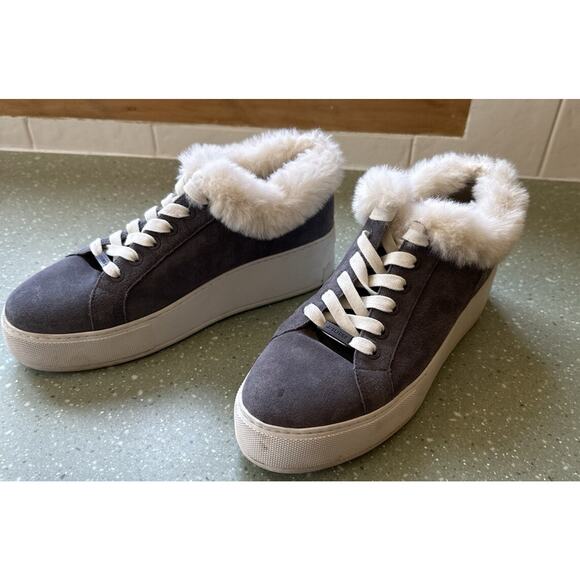 J/Slides NYC Mellia Platform Suede Lace Up Faux Fur Sneaker Shoes Gray 9.5 - Picture 2 of 10